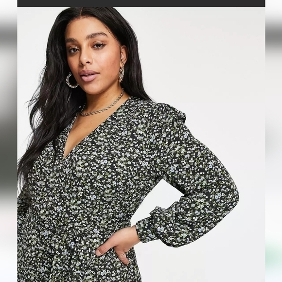 ASOS Misguided plus women's ditzy floral midi dress long sleeve - Picture 11 of 11